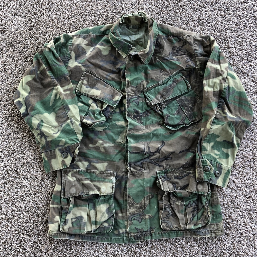 Vintage Vietnam Era OG 107 US‎ Army Sateen Fatigue Shirt Cotton Distressed READ